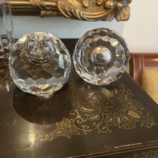 Pair Of Vintage Cartier Globe Ball Crystal Candle Holders Faceted Stunning picture