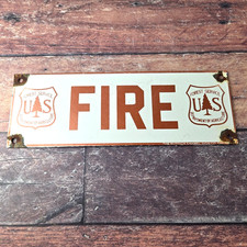 Vintage Forest Service Sign - FIRE Warning Camping Hike Plate Gas Porcelain Sign picture