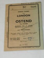 Vintage Single RAILWAY Ticket LONDON to OSTEND via Dover 1952 picture