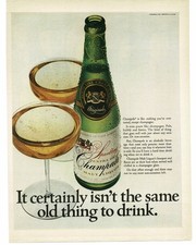 1969 Champale Malt Liquor Vintage Print Ad Champagne Glasses Frosted Bottle picture