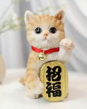 Japanese Luck And Fortune Charm Beckoning Orange Tabby Cat Maneki Neko Figurine picture