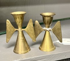 Vintage PAIR Solid Brass Angel Wings Candle Holders Christmas Decor India picture