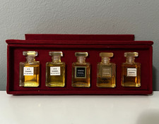 VINTAGE CHANEL Miniature Parfums Set 5 Bottles Red Case No.5 No.19 COCO picture