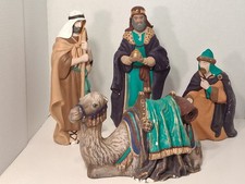 Vintage Ceramic Nativity Wisemen Three Kings Camel Replacement Figurine Set Larg picture