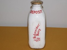 VINTAGE OLD 1967 SCHNEIDER DAIRY LANCASTER NY  1 ONE QUART MILK BOTTLE picture