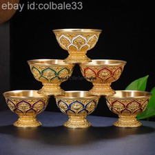 7pcs 8cm Tibetan Copper Lotus Eight auspicious holy water cup Worship bowl picture