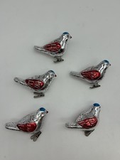 Qty (5) vintage mercury Clip-on Red, Silver & Blue Birds christmas ornaments picture
