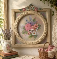 Vintage Ava Freeman Floral  framed wall hanging 13.5x14.5 Excellent condition picture