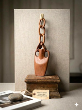 Vintage Hand Carved Wood Whimsy Chain Wall Hanging Vase Rustic Amphora Folk Art picture