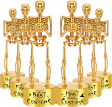 6 Pack Halloween Trophies Best Costume Skeleton Trophies Contest Plastic Gold Aw picture