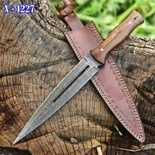 handmade Damascus steel hunting dagger fixed blade boot knife Double Edge Blade picture