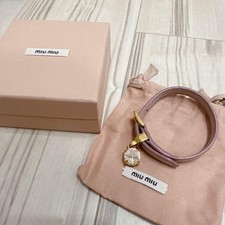 Miu Miu Leather Bracelet with Crystal Charm Pink Gold-tone Buckle picture