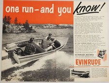 1952 Print Ad Evinrude Outboard Motors 3 Men in Fishing Boat Go Fast picture