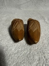Vintage Hand Carved Wooden Miniature Clogs Shoes picture