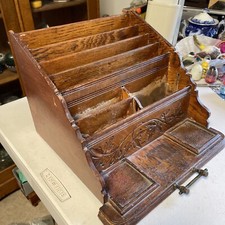 Oak DESK TOP STATIONARY ORGANIZER CADDY Cubby Rare 1880's  picture