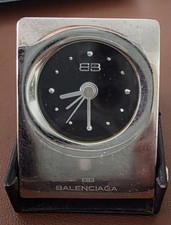 Balenciaga Travel Alarm Clock Black Quartz Folding Desk Clock w/ Case & Box picture
