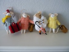 Felted Wool Animal Ornaments MICE Lot of (4) Dressed Hanging Christmas #4 picture