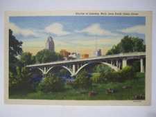 SKYLINE VIEW FROM SOUTH CEDAR STREET POSTCARD LANSING MI MICHIGAN 1944 picture
