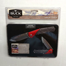 Buck Knives 369 & 370 Combo Collector's Set Pocketknives Black/Red 1991 picture