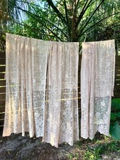 Vintage JCPenney Home Lace Curtain Panels Set 3 Floral Dusty Pink Rose 96x57 picture