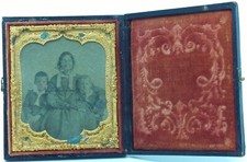 Antique 1/6th Plate photograph of Woman and two boys picture