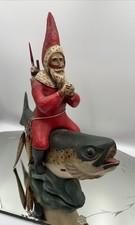 VTG Leo Smith Folk Art  Fishman Santa Figurine 13.5