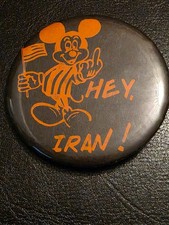 Original 1980s Vintage Hey Iran Mickey Mouse middle finger Pin Hostage Crisis picture