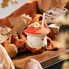 New China Starbucks 2022 Autumn Lazy Bunny Mushroom Shape 12oz Ceramic Straw Cup picture