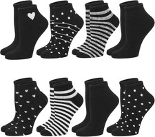 8 Pairs Cotton Ankle Socks for Women, Breathable Novelty A-black Dot Stripes picture