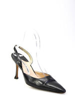 Manolo Blahnik Women's Leather Pointed Slingback Heels Black Size 6 picture