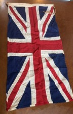 Vintage British Union Jack Flag 36x18 Sewn Cotton Rope Wood Toggle c1930s-1950s picture
