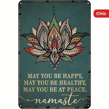 Vintage Tinplate Yoga Namaste Greet Tin Metal Signs Home Décor 8x12  picture