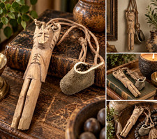 Vintage 1950s–70s Guatemalan Folk Art Figural Slingshot Hand Carved Wood 6” picture