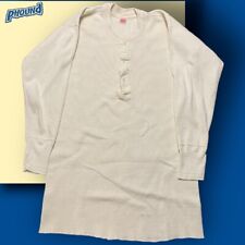 Vtg 40s 10% Wool HANES Long Sleeves Pullover Undershirt T Shirt Rare GUC Cream picture