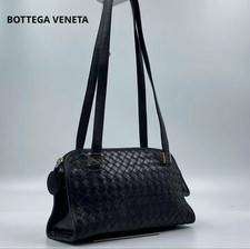BOTTEGA VENETA Intrecciato Black Leather Shoulder Bag Zip Top Gold Hardware picture