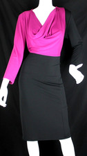 {NARCISO RODRIGUEZ} Dress Sz L Sheath Plum/Black Waterfall Jersey Stretch picture