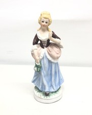 Antique German? Bisque Figurine Victorian Women in Blue Dress Green Purse Blonde picture