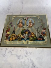 Vtg Grace Before and After Meals Jesus Mary Framed Kitchen Print Religious 10x8