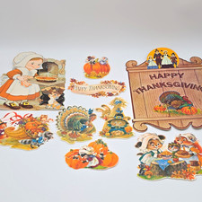 Hallmark 1982 Vintage Thanksgiving Wall Decor Cardboard/Paper Cutouts Set 9 picture