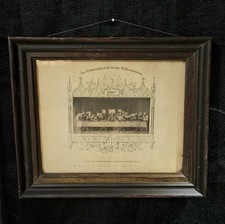 Antique German Holy Communion Victorian Framed Last Supper Catholic Document picture