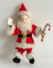 Vintage Spun Cotton Santa Elf Ornament Candy Cane Felt Chenille Xmas Santa Japan picture