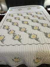 Vintage Wind Swept Daisy Cross Stitch Kit Quilt 100” X 95” Hand Made Cotton picture