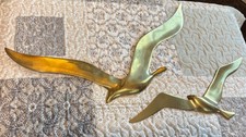 Brass Flying Seagulls Birds Vtg Wall Hanging Mid Century Modern 17