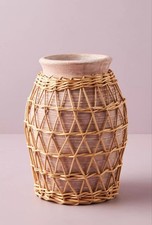 Anthropologie Willow Decorative Vase Handmade Clay & Willow Casing 22cm picture