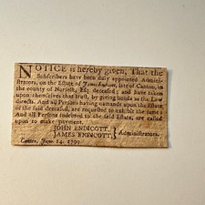 Estate Of James Endicott June 1799 John Endicott Canton 1799 Clipping 5AK9-S3 picture