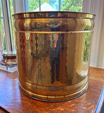 Vintage Hammered Brass Planter Bucket Round Cachepot Container Cache Pot Vessel picture