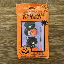Vintage 1986 Gibson Halloween Stickers 20 Sealed Packs NOS Black Cat Kitten picture