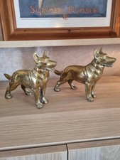 Large Pair Heavy Vintage Solid Brass German Shepherd Statues Alsatian 5kg  27cm picture