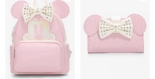 BNWT Loungefly Disney Minnie Mouse Mini Backpack & Wallet Set Pink/White picture