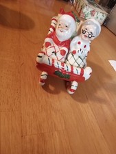 SIGNED 3 PIECE 1957 LEFTON 052 CERAMIC SLEIGH WITH SANTA CHRISTMAS MRS CLAUS  picture